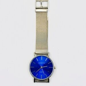 Geneva Men's Watch with Blue Dial and Silver Band 39.5mm